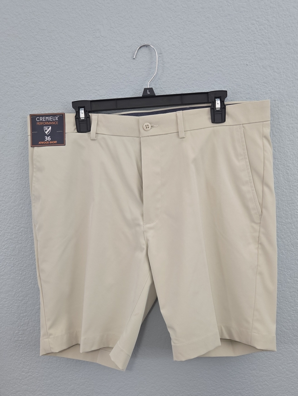 NWT DANIEL CREMIEUX Men's Golf Performance Shorts Light Khaki Flat-Front Sz 36"